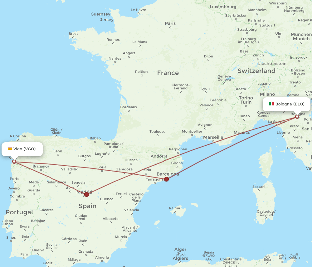 BLQ-VGO flight routes