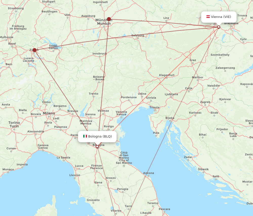 BLQ to VIE flights and routes map