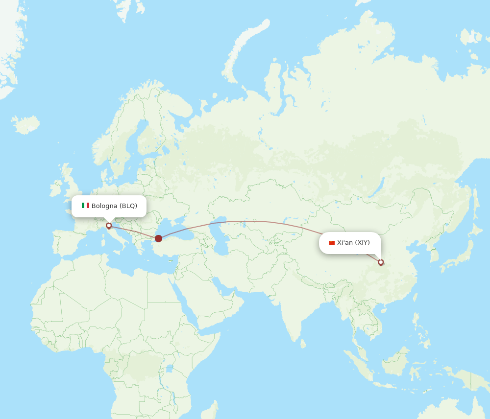 BLQ to XIY flights and routes map