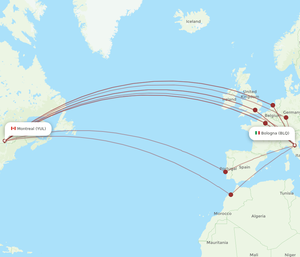 BLQ-YUL flight routes