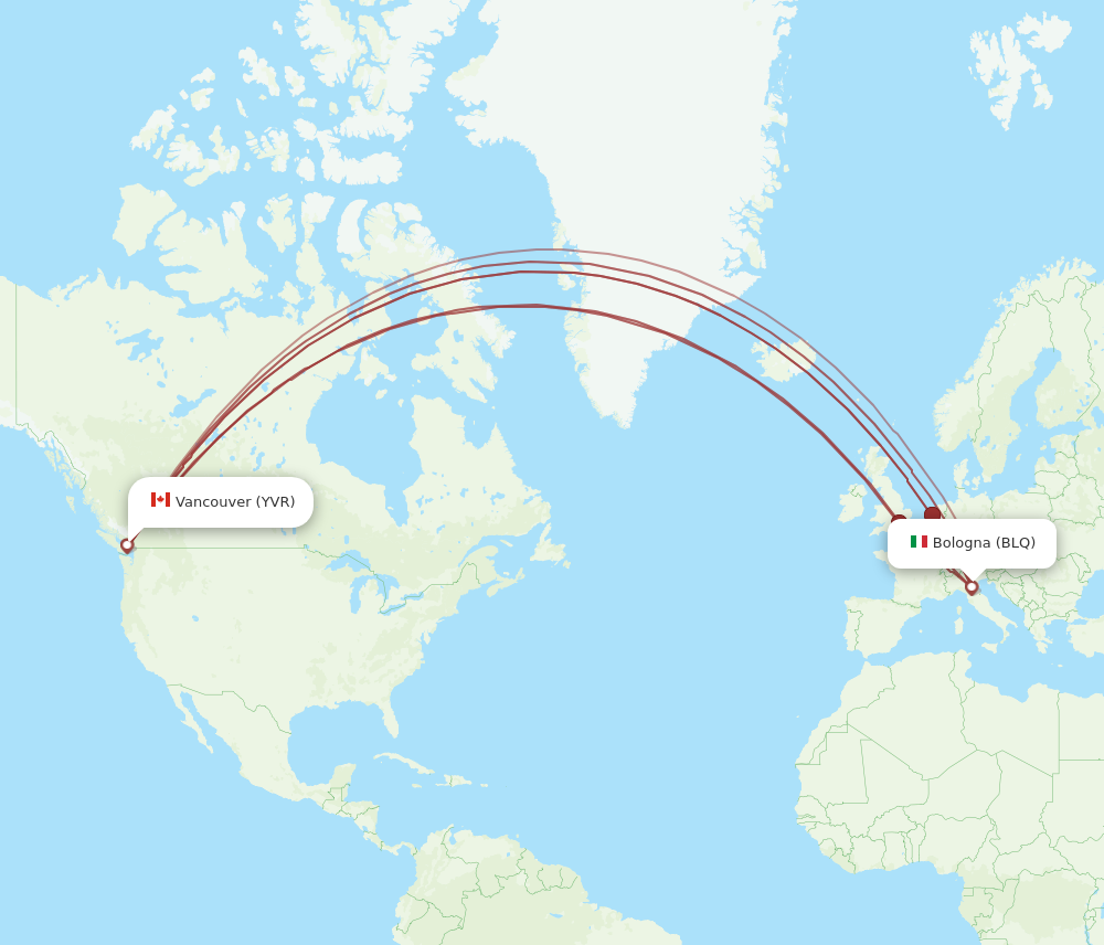 YVR to BLQ flights and routes map