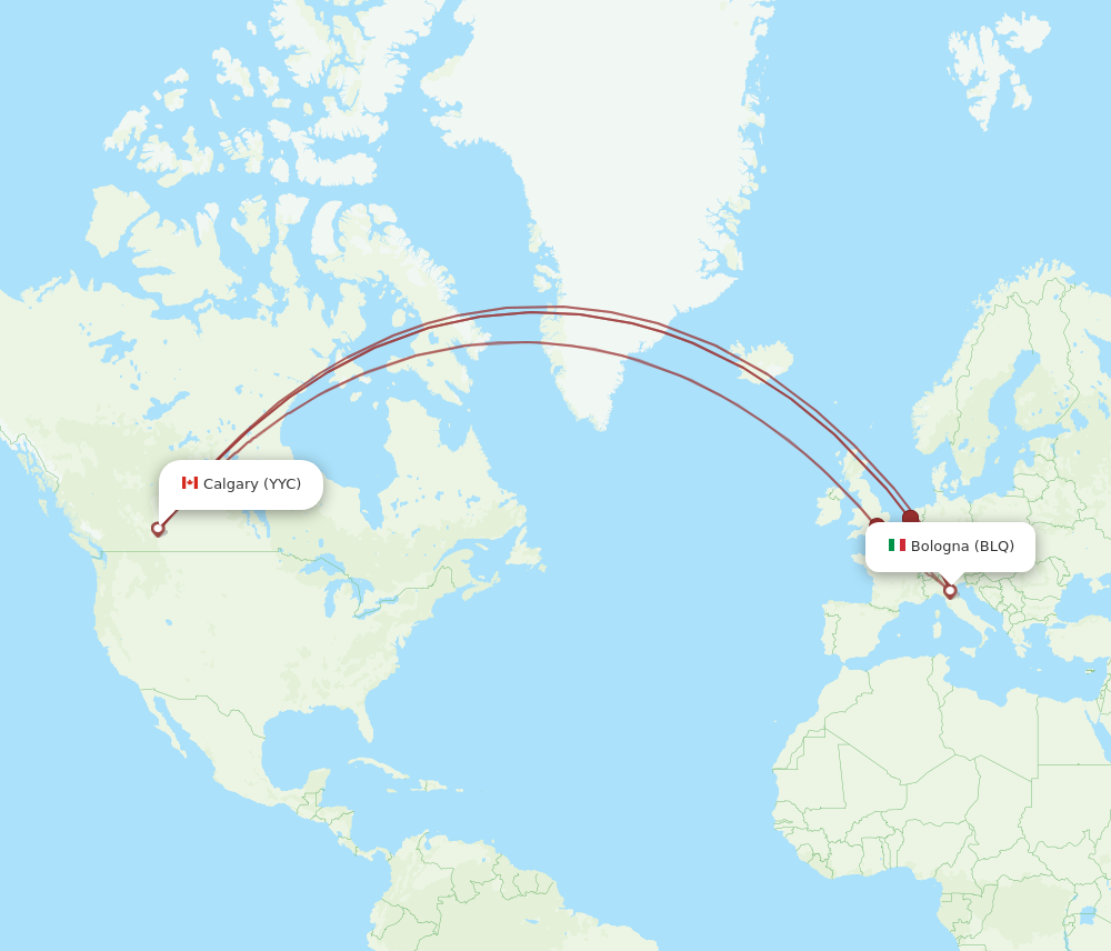 YYC to BLQ flights and routes map