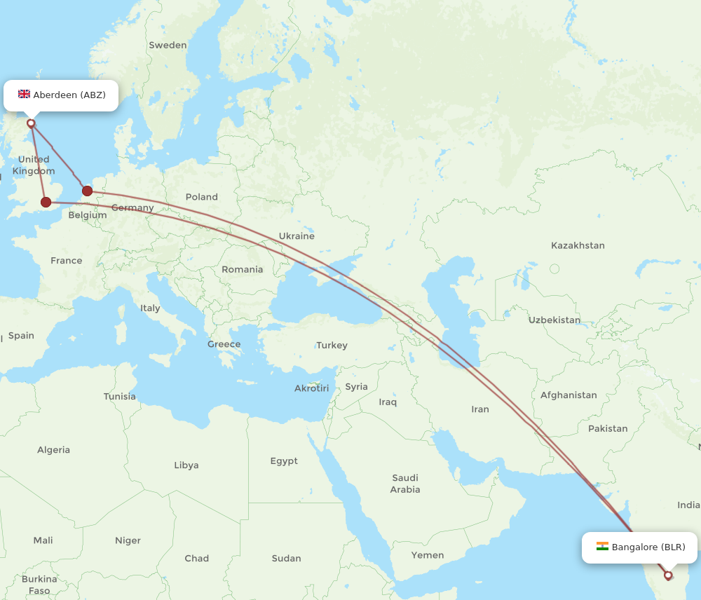 BLR to ABZ flights and routes map