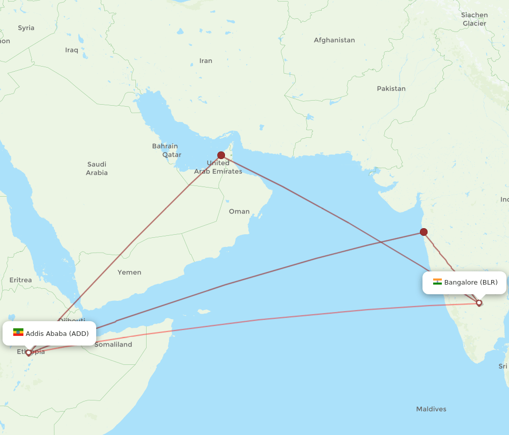 BLR-ADD flight routes