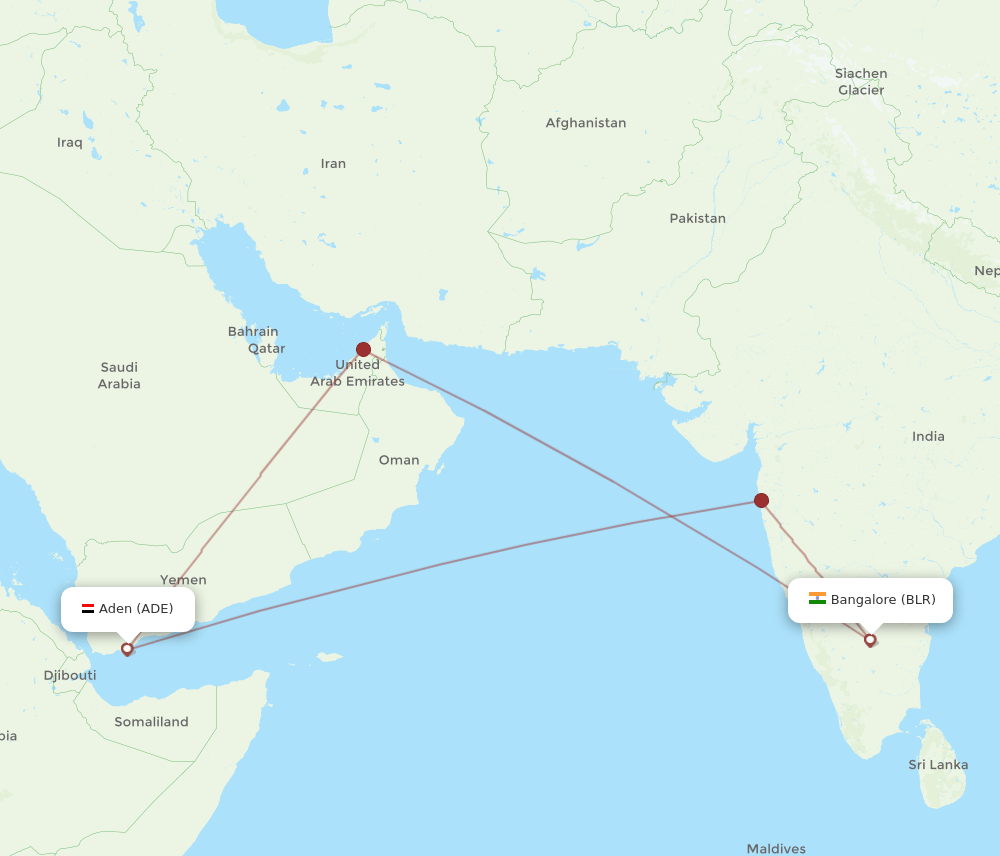 BLR-ADE flight routes