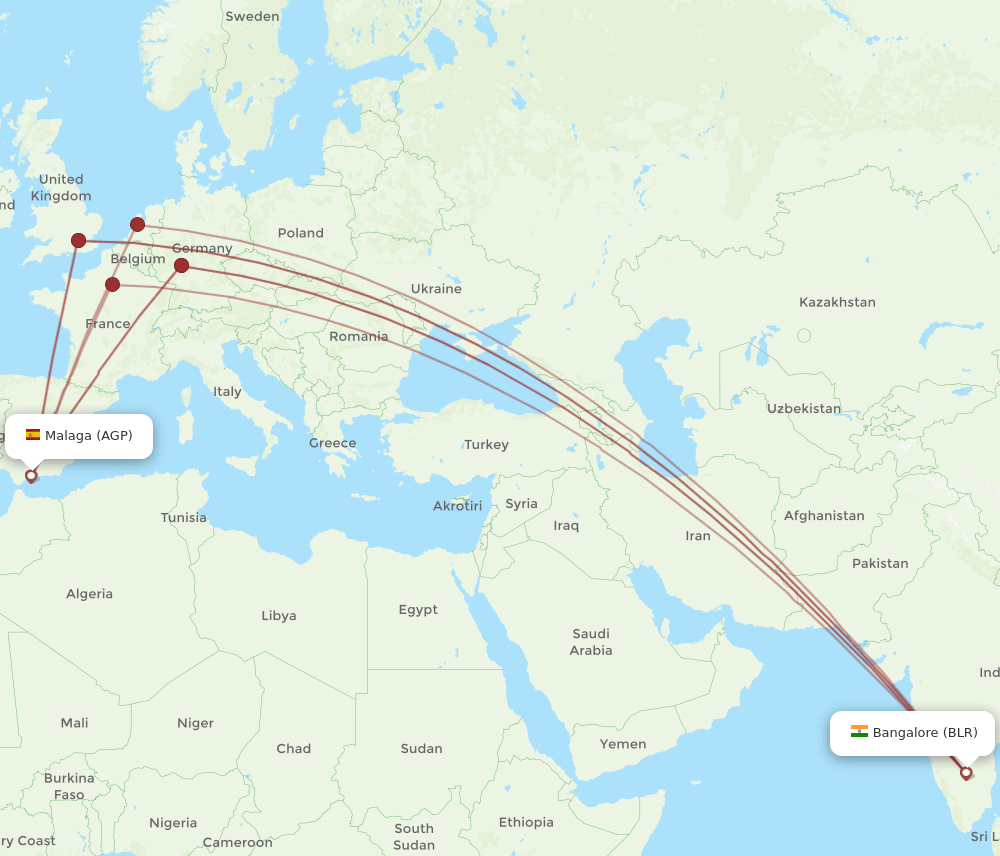 BLR-AGP flight routes