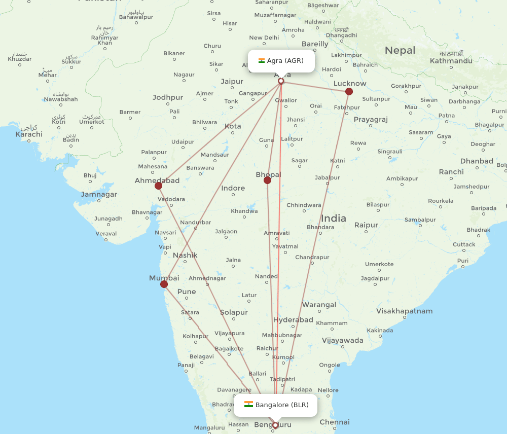 BLR-AGR flight routes