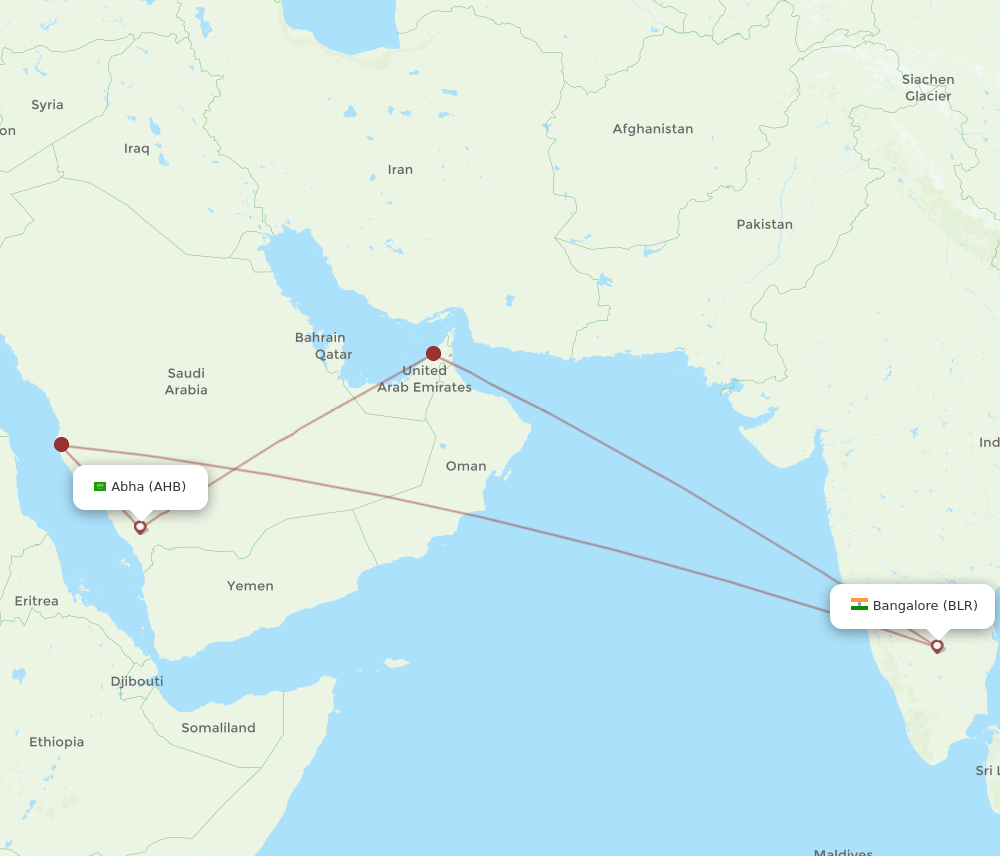 BLR-AHB flight routes