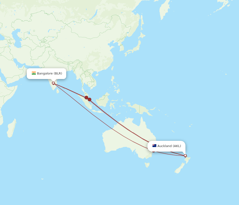 BLR-AKL flight routes