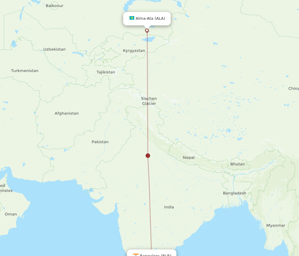 BLR-ALA flight routes