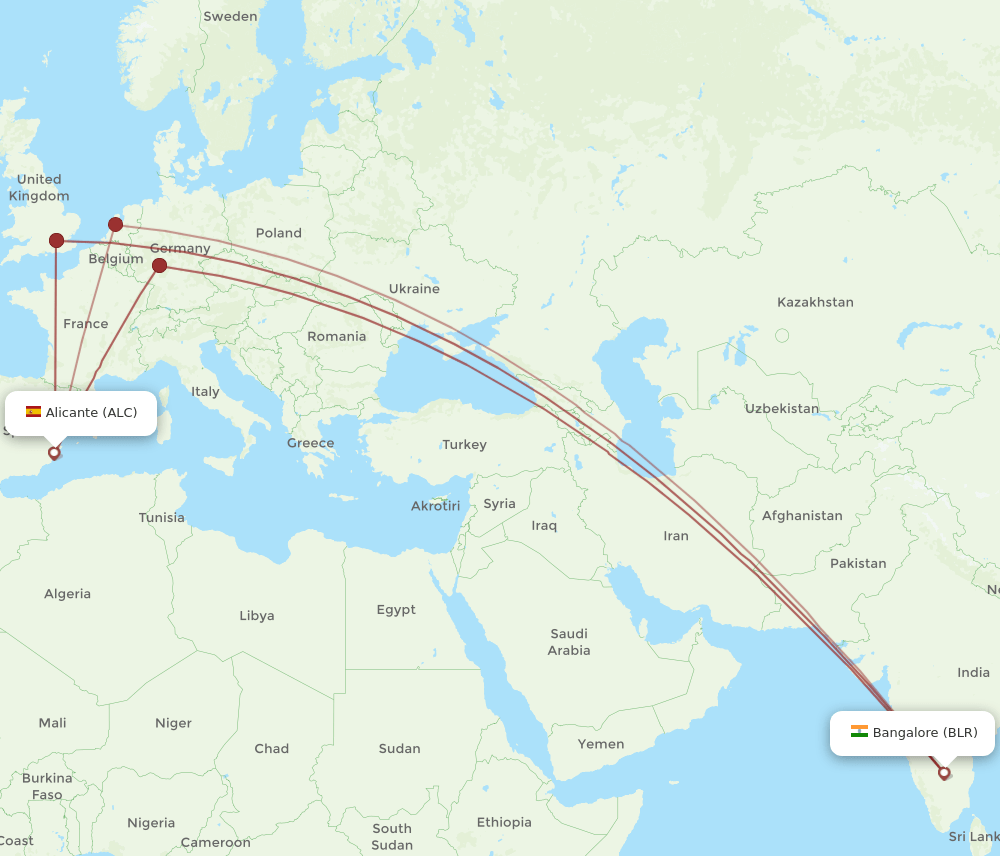 BLR-ALC flight routes