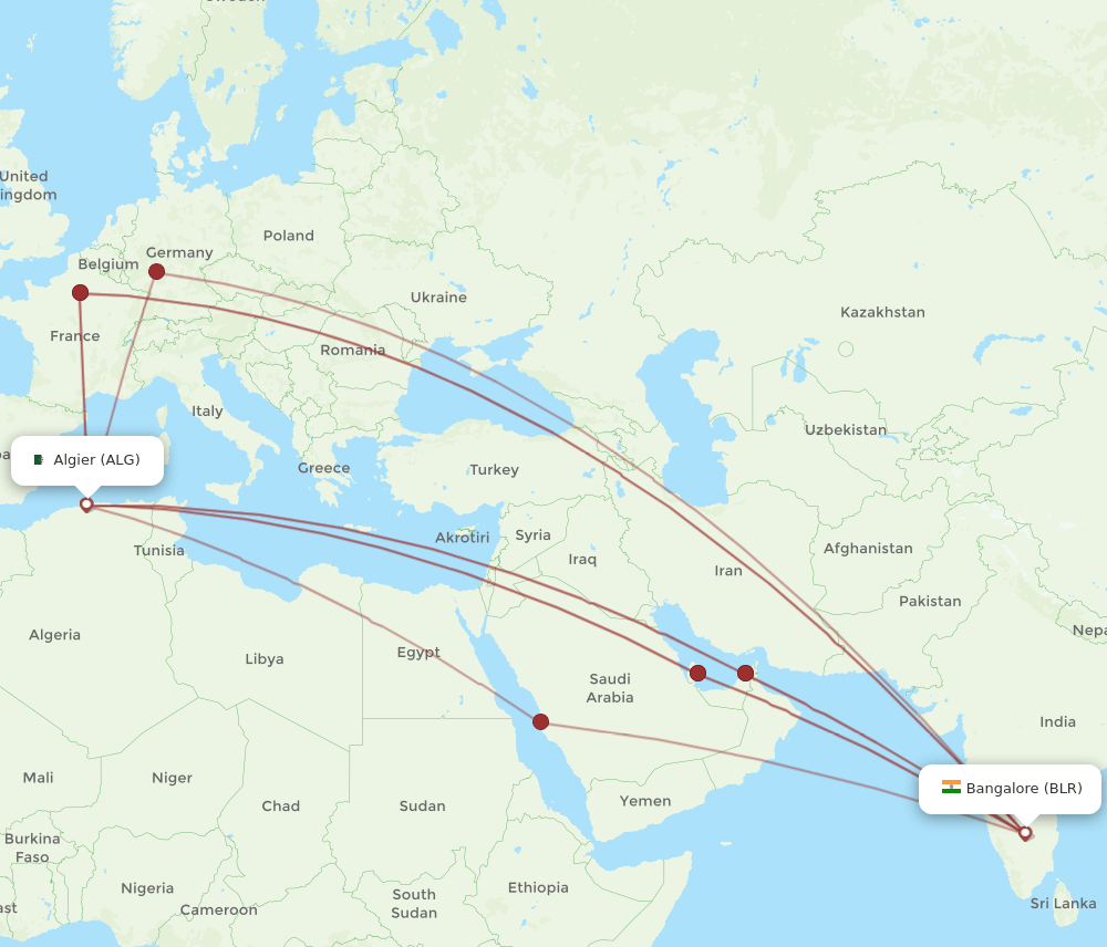 BLR-ALG flight routes