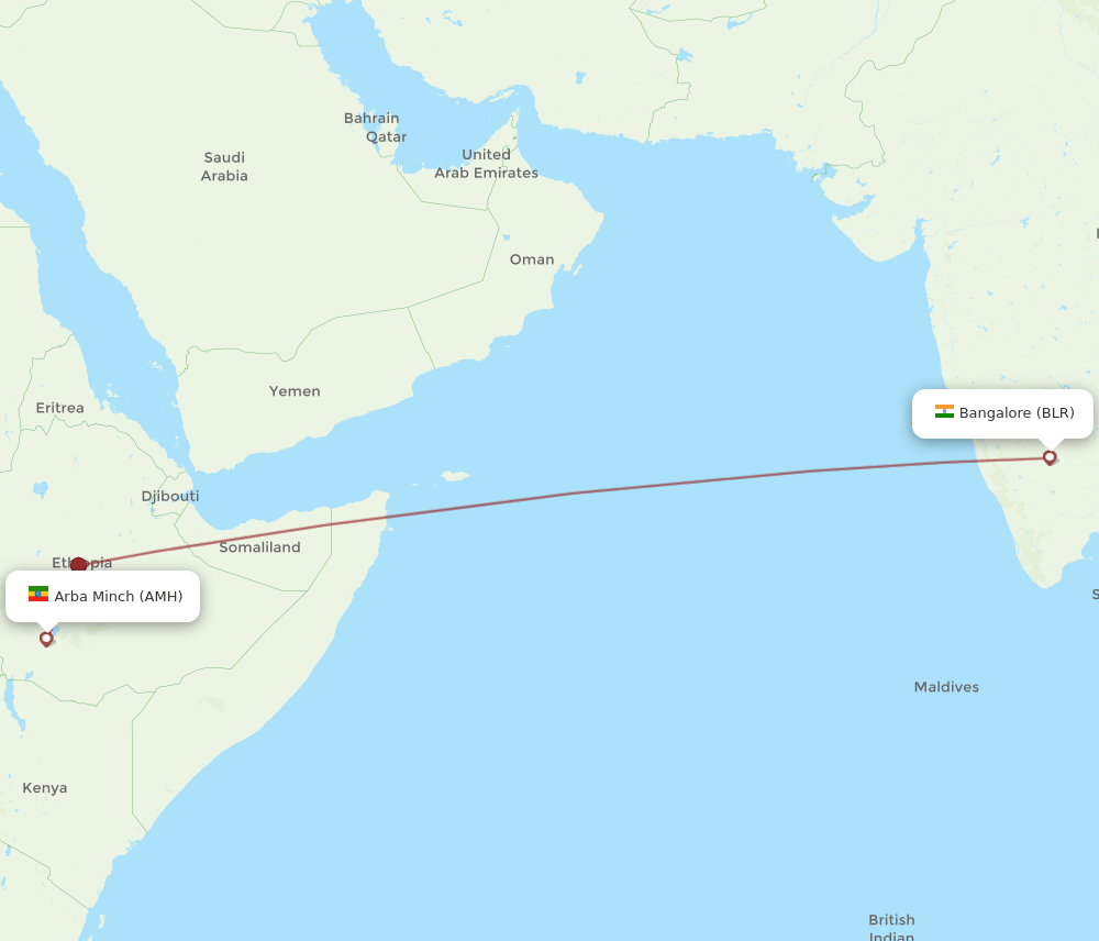 BLR-AMH flight routes