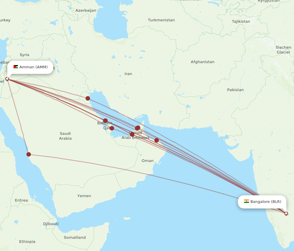 BLR to AMM flights and routes map
