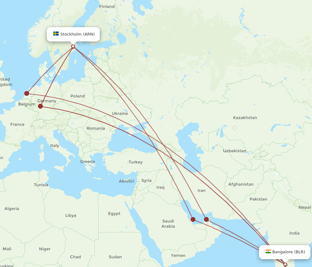 BLR-ARN flight routes