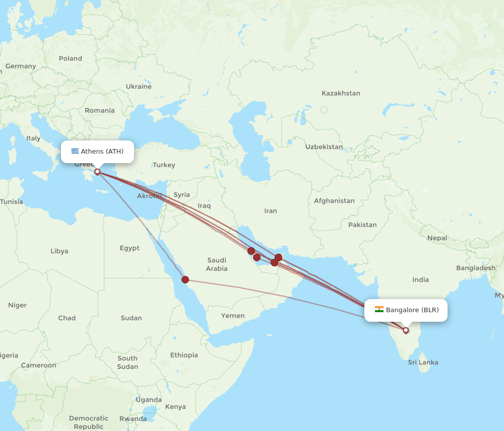 BLR to ATH flights and routes map