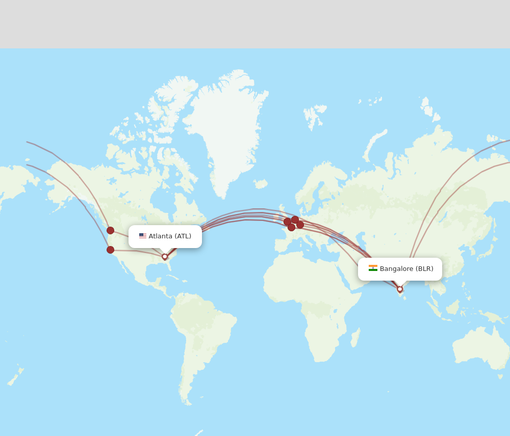 BLR to ATL flights and routes map