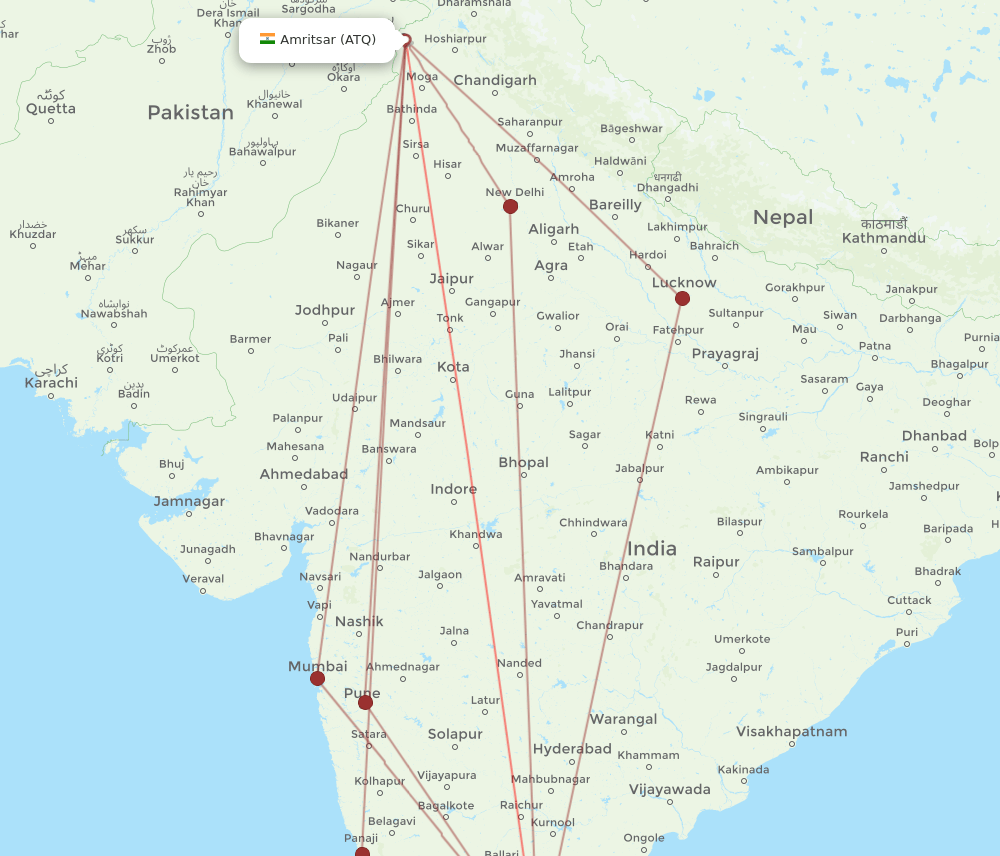 BLR to ATQ flights and routes map