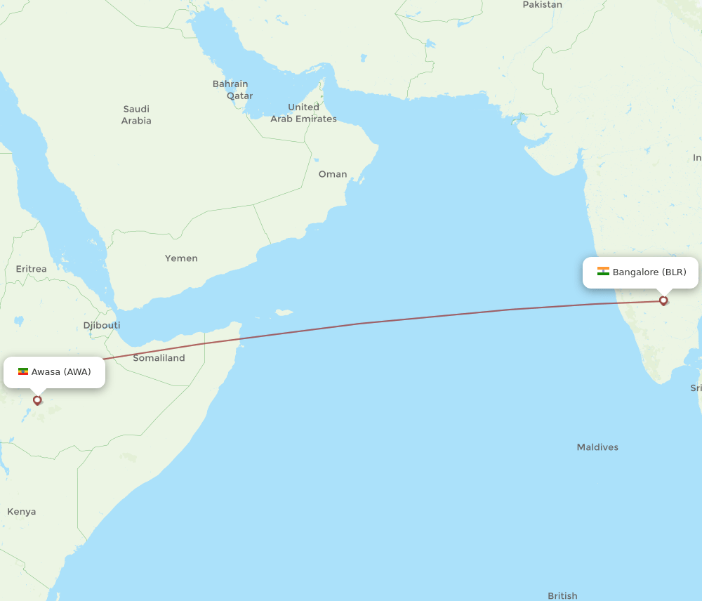 BLR-AWA flight routes