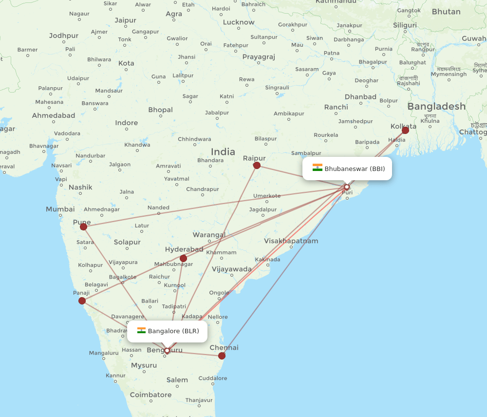 BLR-BBI flight routes
