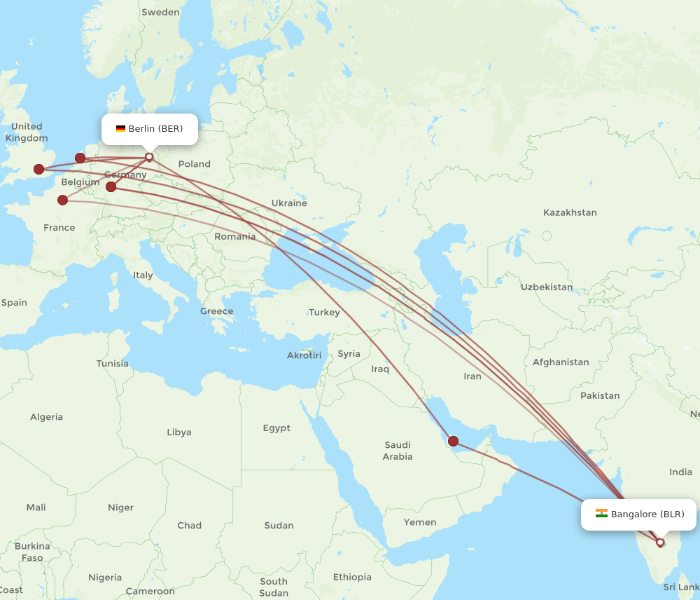 BLR to BER flights and routes map