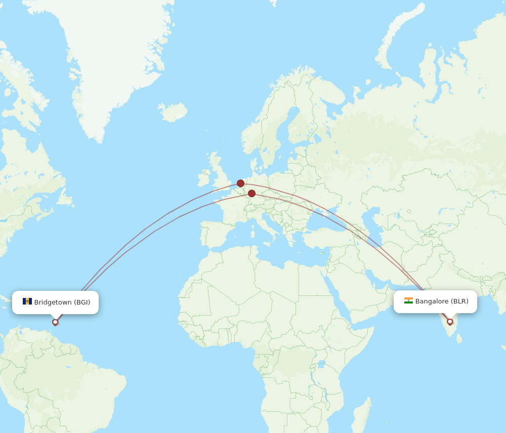 BLR-BGI flight routes