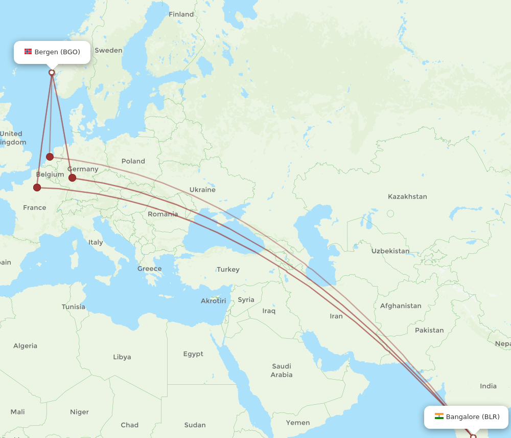 BLR-BGO flight routes
