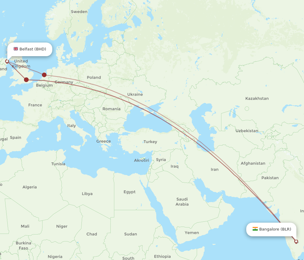 BLR-BHD flight routes