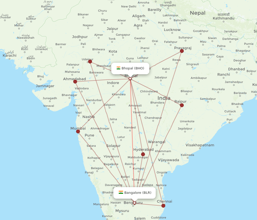 BLR-BHO flight routes