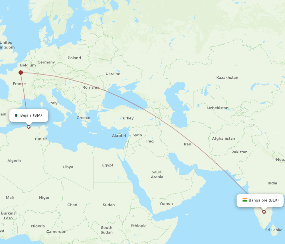 BLR-BJA flight routes