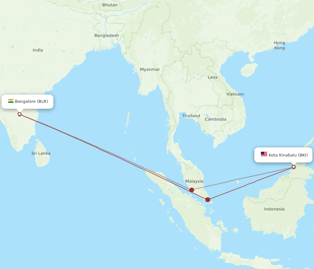 BLR-BKI flight routes