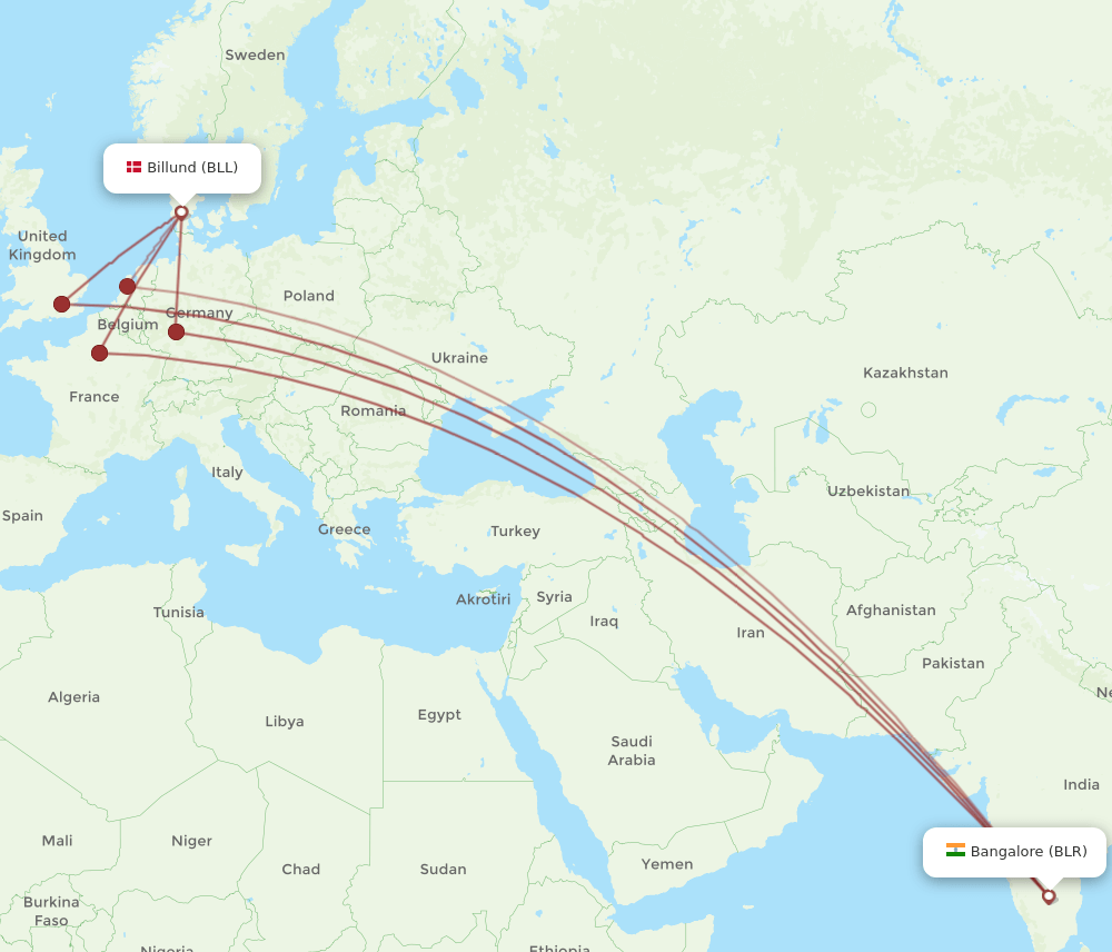 BLR-BLL flight routes