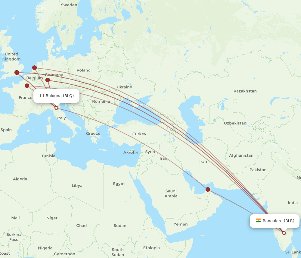 BLR-BLQ flight routes