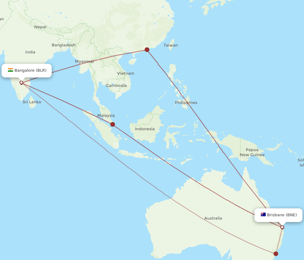 BLR-BNE flight routes
