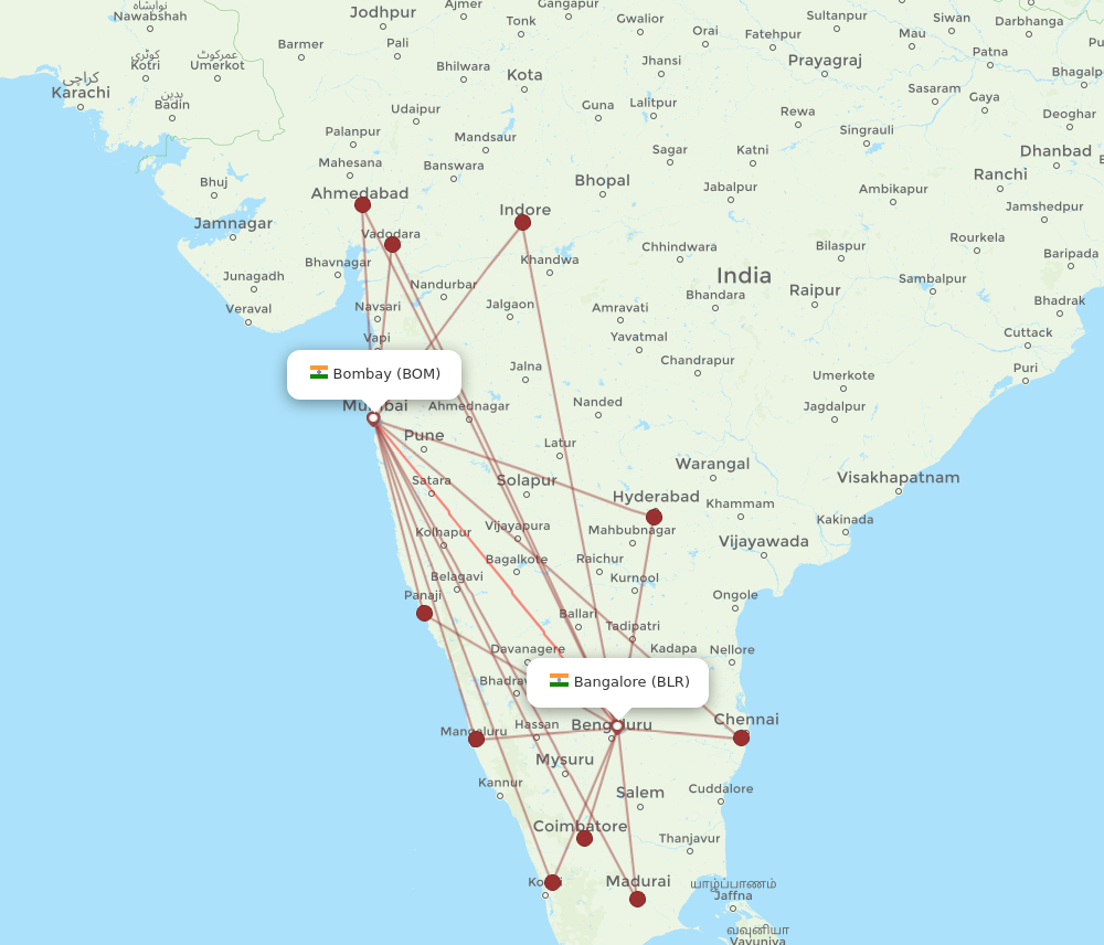 BLR to BOM flights and routes map