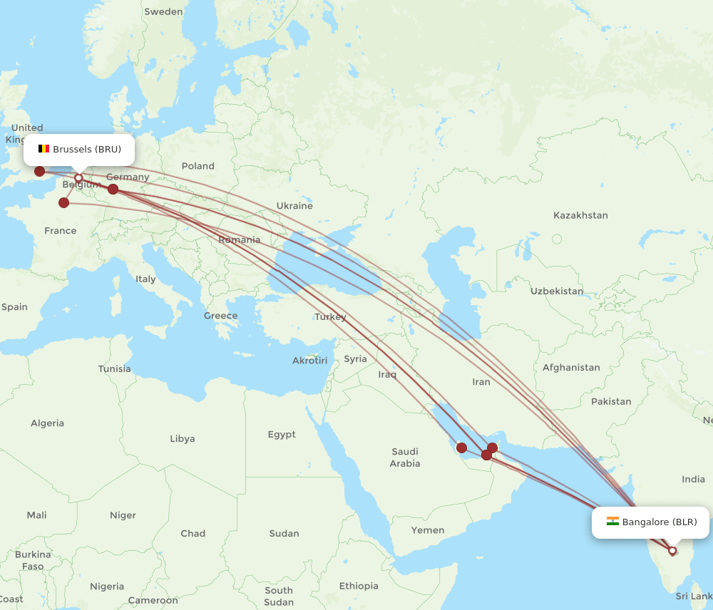 BLR-BRU flight routes