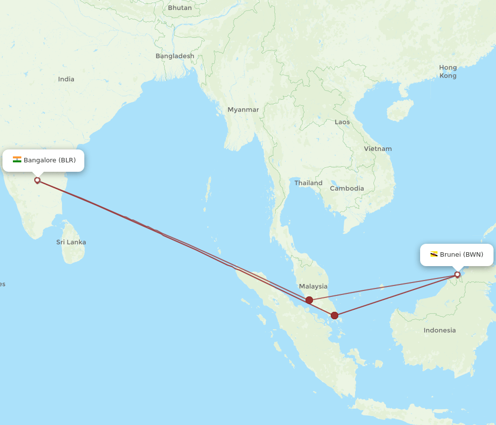 BLR-BWN flight routes