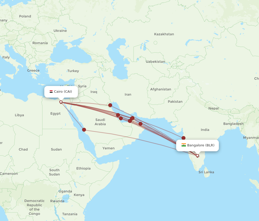 BLR to CAI flights and routes map