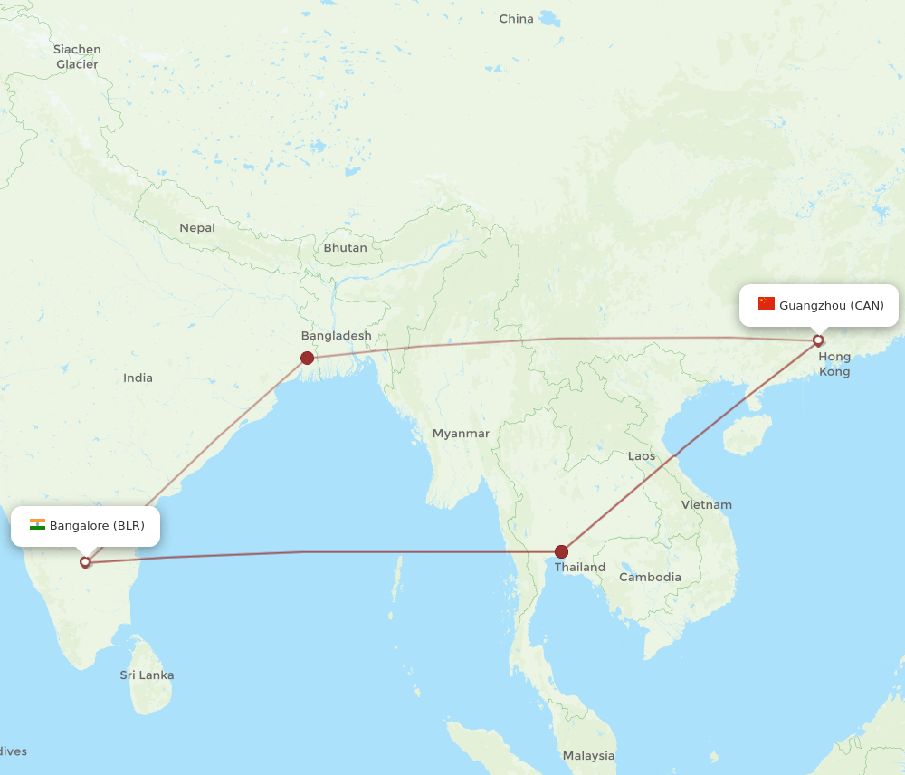 BLR to CAN flights and routes map