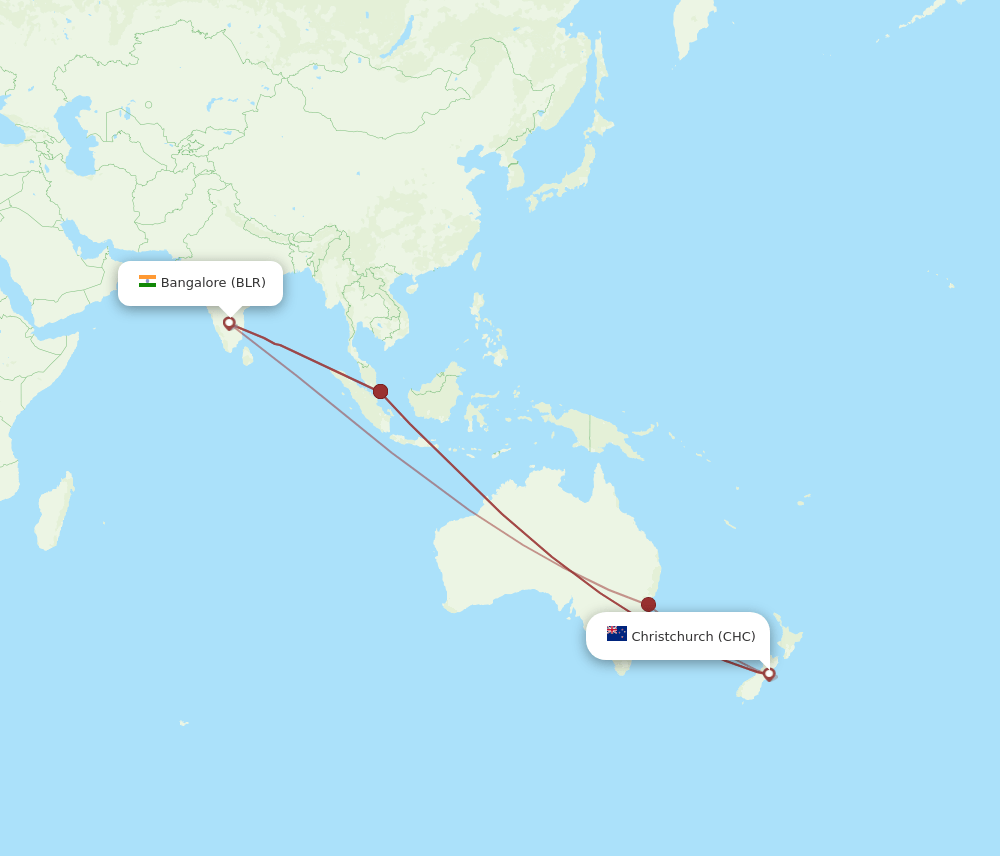BLR-CHC flight routes