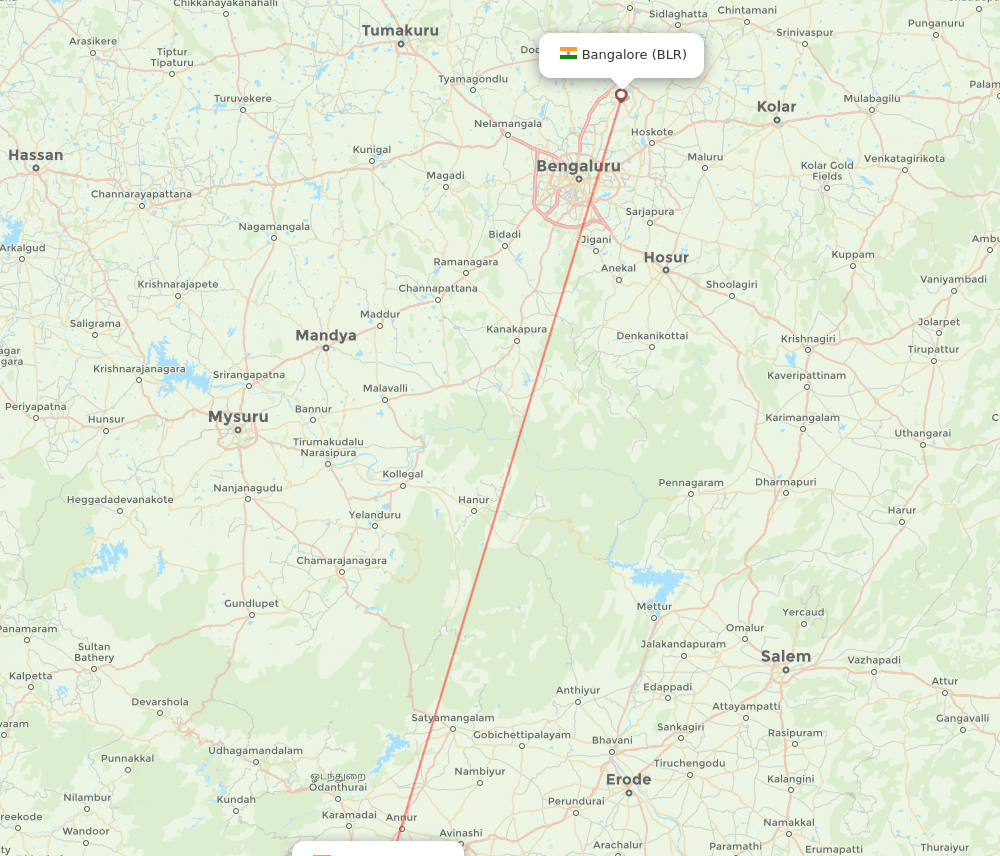 BLR to CJB flights and routes map