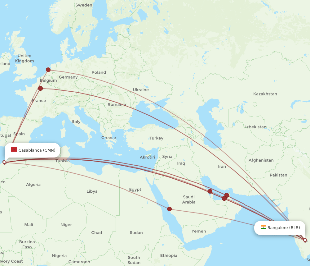 BLR-CMN flight routes