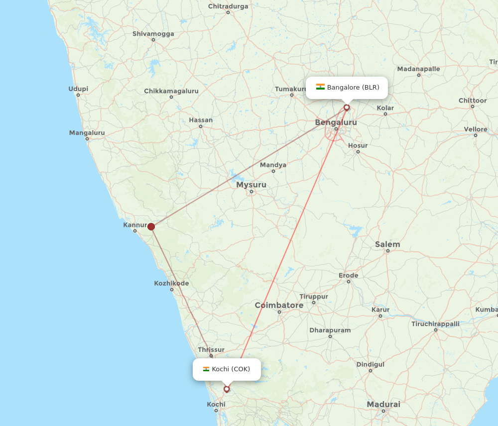 BLR to COK flights and routes map