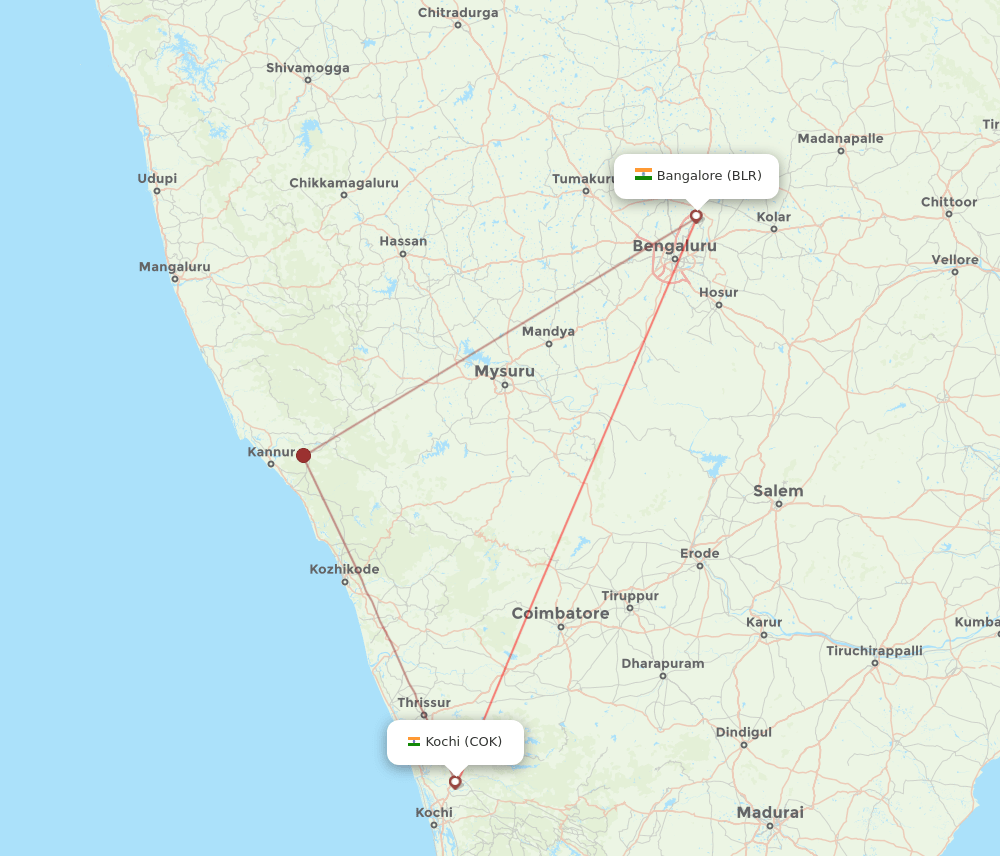 BLR-COK flight routes