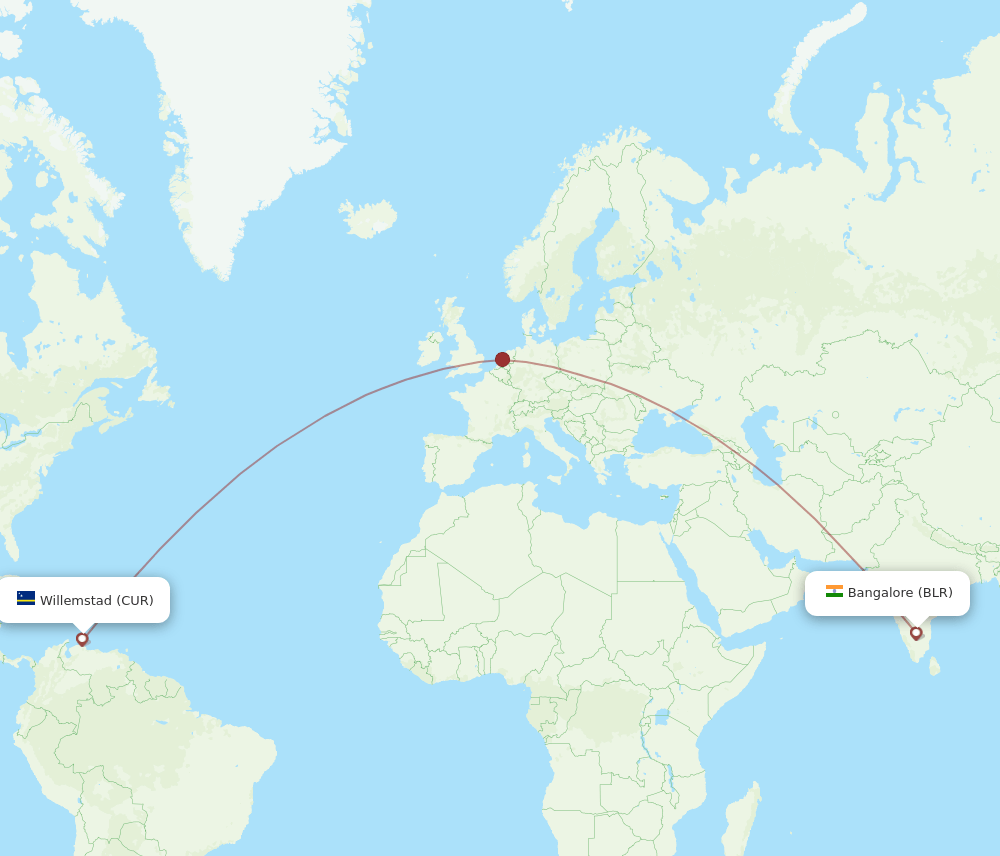 BLR to CUR flights and routes map