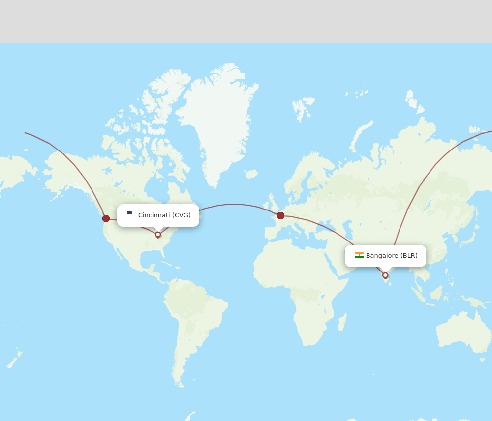 BLR-CVG flight routes