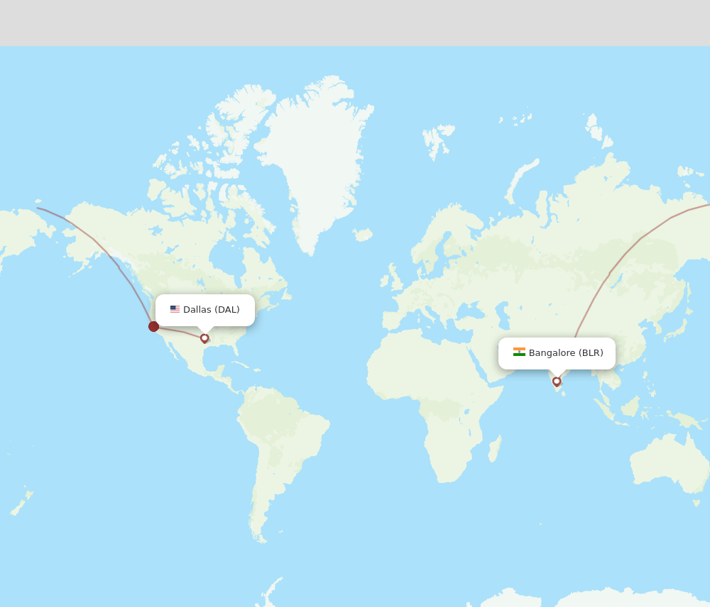 Dallas - Bengaluru route map and flight paths