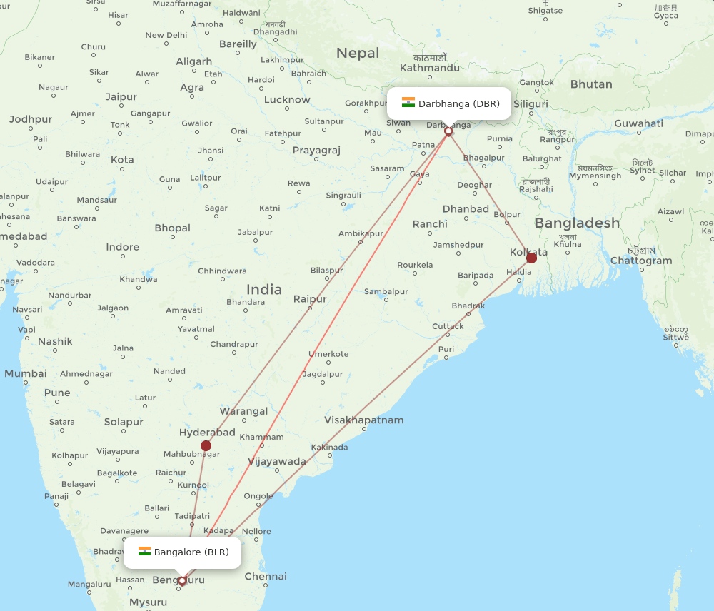 BLR-DBR flight routes