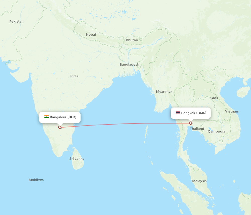 Bengaluru - Bangkok route map and flight paths