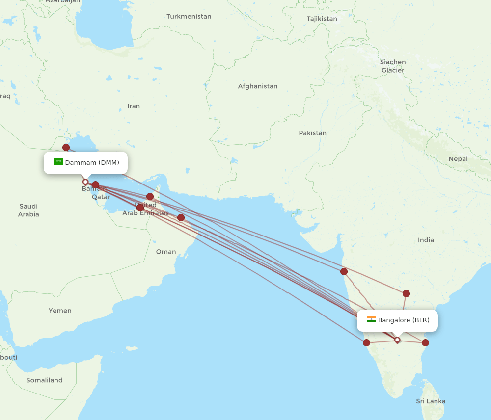 BLR-DMM flight routes